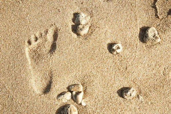 Следы на фоне песчаного моря — стоковое фото