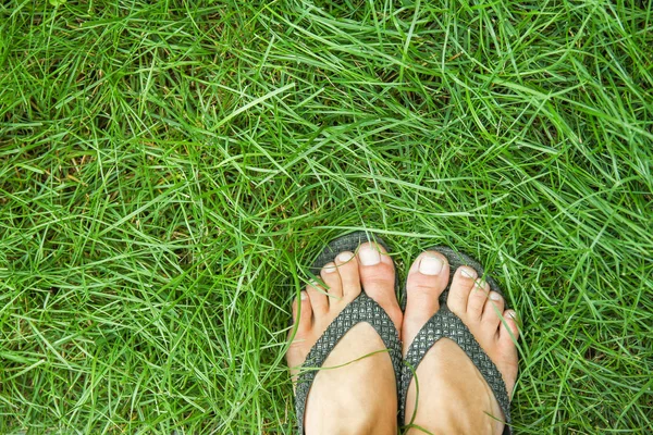 Красиві ноги на траві в літньому парку — стокове фото