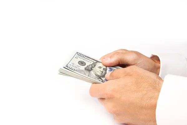 Business Money dollars in the hands on a white background — Stock Photo, Image