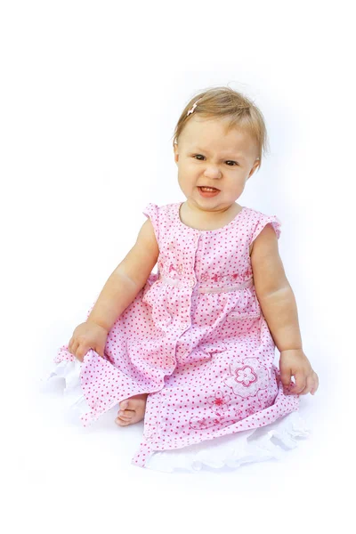 Happy beautiful little girl baby on a white background Royalty Free Stock Images