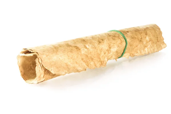 Twisted roll of old paper on a white background Vintage — Stock Photo, Image
