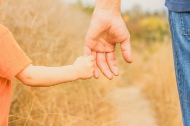 doğa parkında mutlu bir çocuk ve ebeveyn in güzel eller