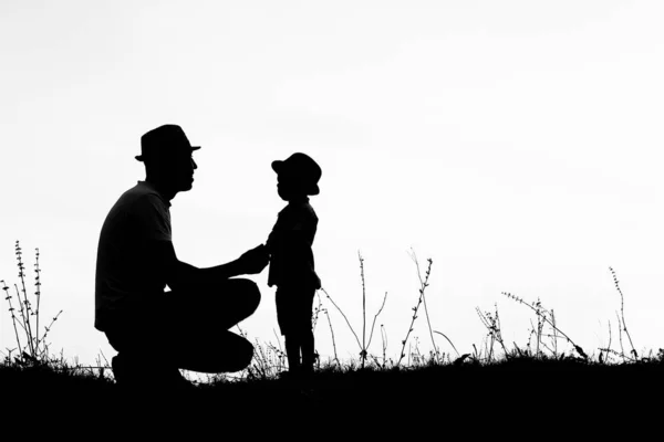 Gelukkig ouder met kinderen spelen op de natuur zomer silhouet — Stockfoto