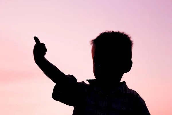 Niños felices jugando en la silueta de verano de la naturaleza — Foto de Stock