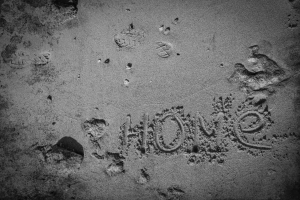 Beautiful drawing on the sand of the sea background — Stock Photo, Image