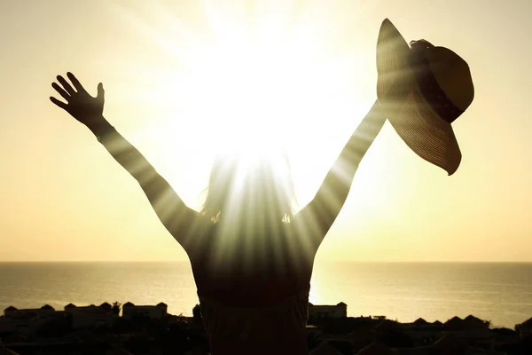 Silhouette di una ragazza su una sedia su uno sfondo naturale — Foto Stock