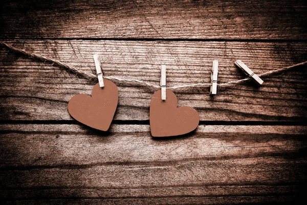 Old photo happy valentine's day in love and clothes pegs backgro — Stock Photo, Image