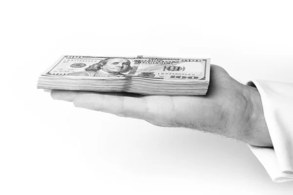 Business Money dollars in the hands on a white background — Stock Photo, Image