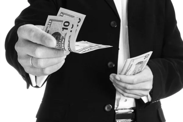 Geschäftsmann mit Geld auf weißem Hintergrund — Stockfoto