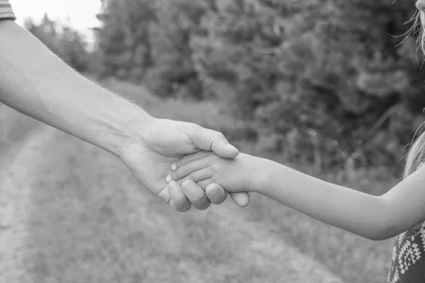 Κομψά χέρια γονέα και παιδιού στη φύση σε ένα πάρκο πίσω — Φωτογραφία Αρχείου