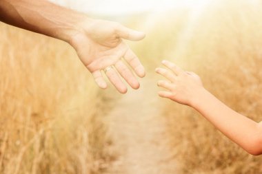 doğa parkında mutlu bir çocuk ve ebeveyn in güzel eller