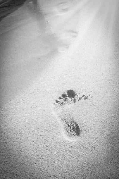 Piękne ślady stóp z nogami na tle piasku — Zdjęcie stockowe
