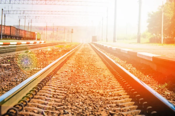 Mooie stijlvolle en betrouwbare spoorweg met een trein op de natur — Stockfoto