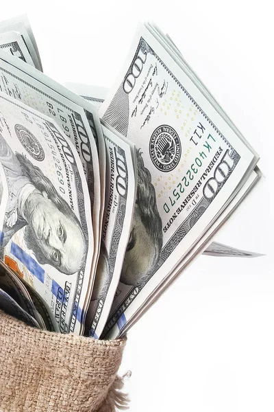 Üzleti dollár pénz egy táskában, fehér háttér — Stock Fotó