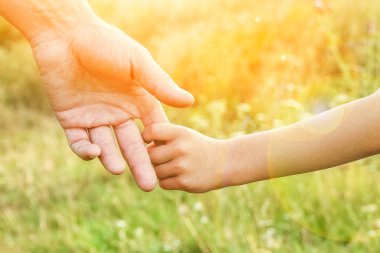 hands of parent and child in nature clipart
