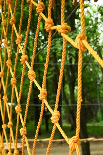 Krásné lano a síťové lezení v parku na přírodě — Stock fotografie