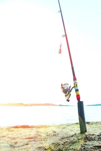 Beautiful fishing rod on the sea — Stock Photo, Image