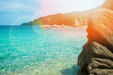 Parktaki arka planda deniz kenarında güzel bir doğa.