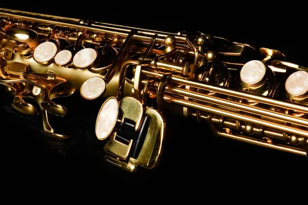 Soprano saxophone on black background — Stock Photo, Image