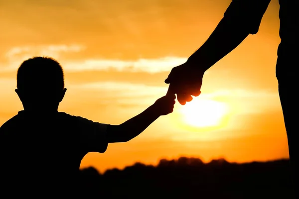 Padre feliz con un niño en el parque silueta al aire libre —  Fotos de Stock