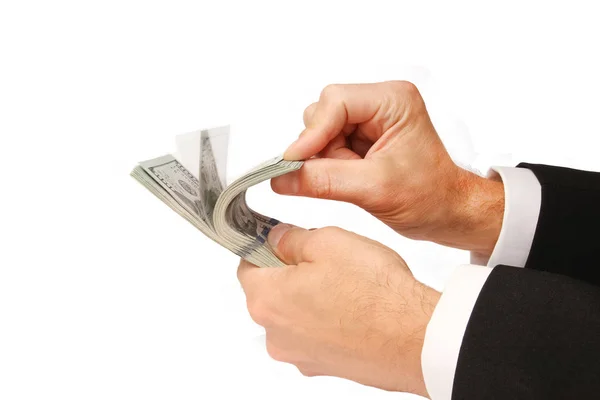 Δολάρια Business Money στα χέρια σε λευκό φόντο — Φωτογραφία Αρχείου