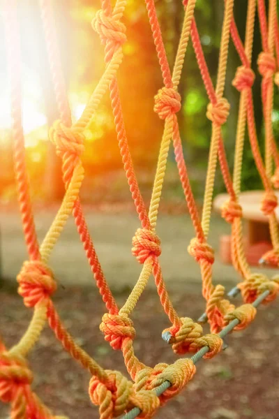 Corda bonita e escalada líquida no parque na natureza — Fotografia de Stock