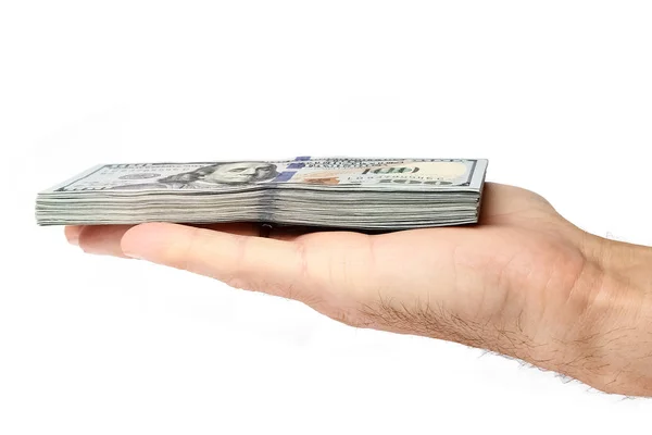 Business Money dollars in the hands on a white background — Stock Photo, Image