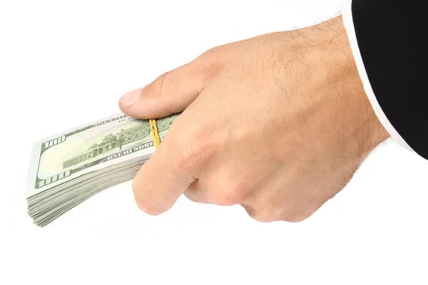 Geschäftsgeld-Dollar in den Händen auf weißem Hintergrund — Stockfoto