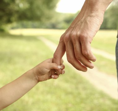  Ebeveyn küçük bir çocuğun elini tutuyor.