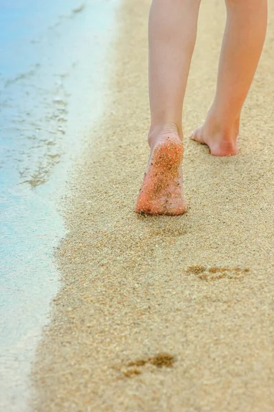 Belle Impronte Nella Sabbia Sullo Sfondo Del Mare — Foto Stock