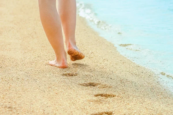 Belas Pegadas Areia Pelo Fundo Mar — Fotografia de Stock