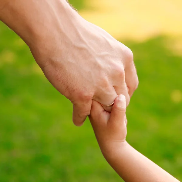 Der Elternteil Hält Die Hand Eines Kleinen Kindes — Stockfoto
