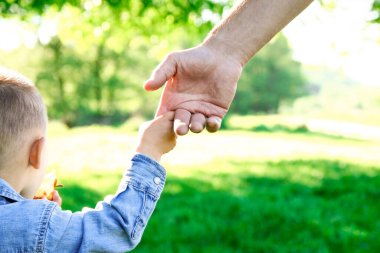 Ebeveyn küçük bir çocuğun elini tutup yürür.