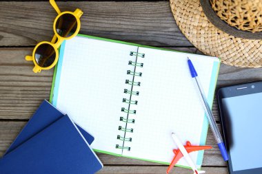 Seyahat aksesuarları, tatil, konsept seyahat geçmişi
