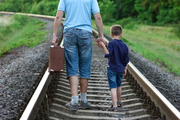 Father Son Walk Railway — Stock Photo, Image