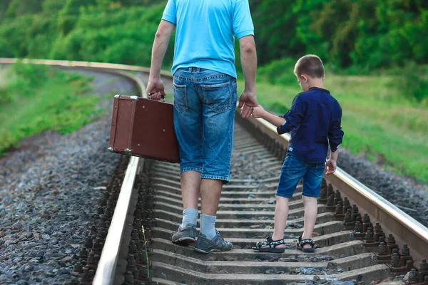 Father Son Walk Railway — Stock Photo, Image