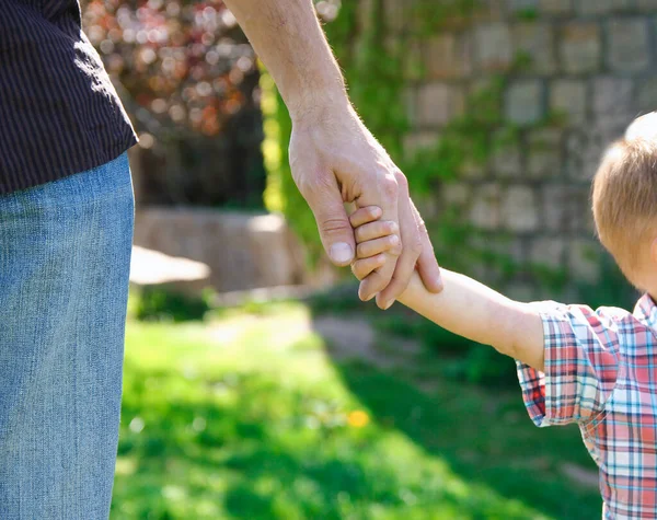 Parent Holds Hand Small Child Walk — Stock Photo, Image