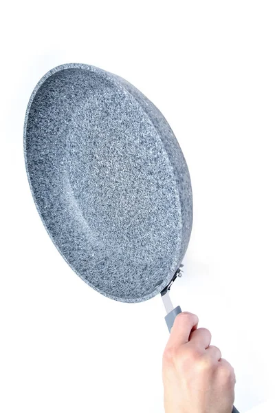 Stylish Frying Pan Hands White Background — Stock Photo, Image