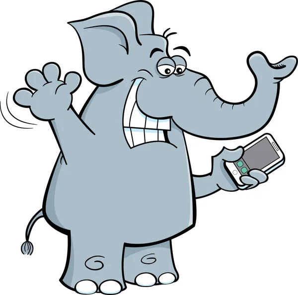 Dibujos Animados Ilustración Elefante Sosteniendo Teléfono Celular — Vector de stock