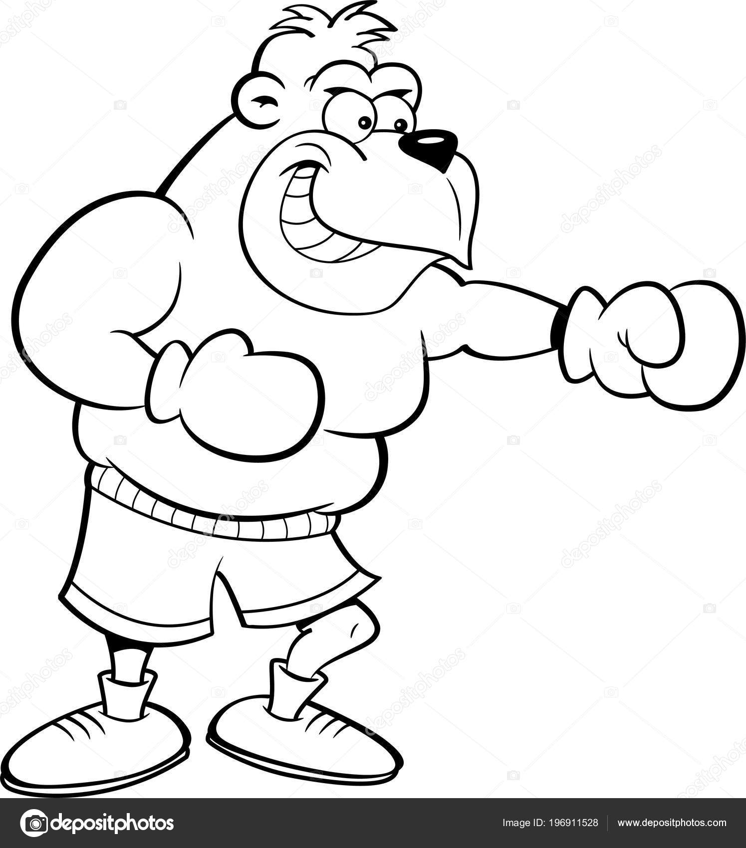 パンチ ボクシング グローブを身に着けているゴリラの黒と白のイラスト ストックベクター ©kenbenner 196911528, image size:1495x1700