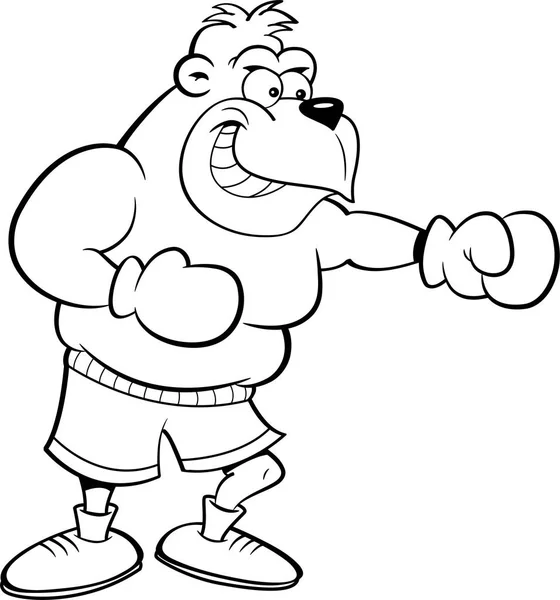 Black White Illustration Gorilla Wearing Boxing Gloves Punching — Stock Vector