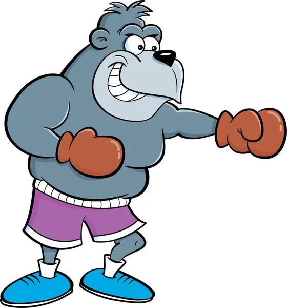 Cartoon Illustration Gorilla Wearing Boxing Gloves Punching — Stock Vector