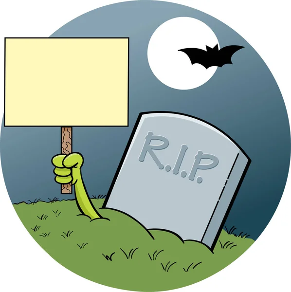 Cartoon Illustration Hand Coming Out Grave Holding Sign — Stock Vector