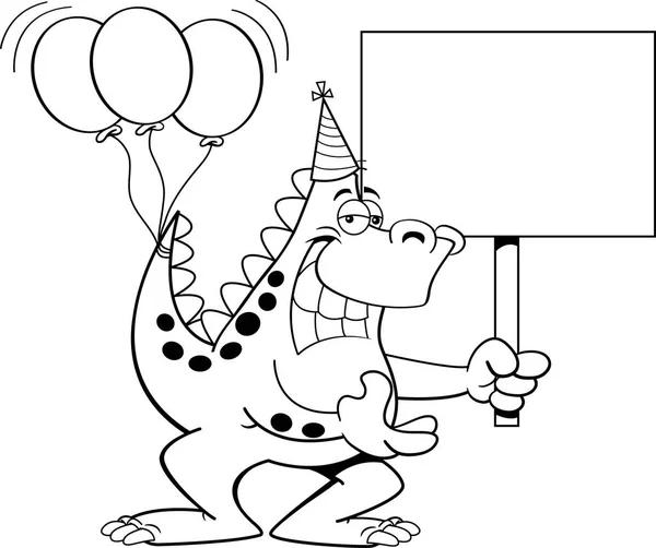 Cartoon Illustration Dinosaur Balloons Tail Holding Sign — Stock Vector
