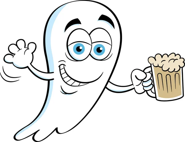 Cartoon Illustration Smiling Ghost Holding Beer — Stock Vector