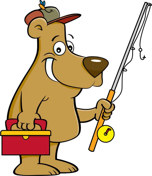 Cartoon Illustration Bear Holding Fishing Rod — Stock Vector