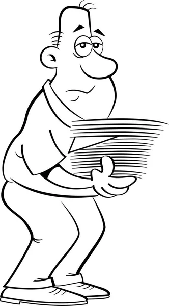 Illustrazione Bianco Nero Uomo Stanco Con Carico Carte — Vettoriale Stock