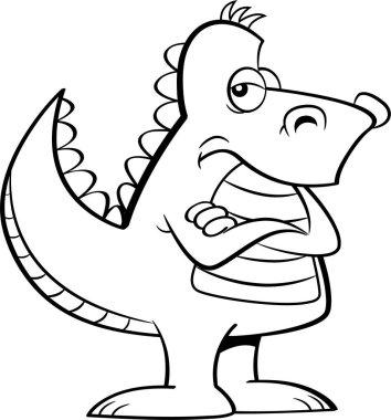 Siyah ve beyaz resimde kızgın bir dinozor kollarını ile geçti.