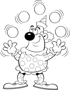 Topları hokkabazlık bir palyaço resmi siyah ve beyaz.