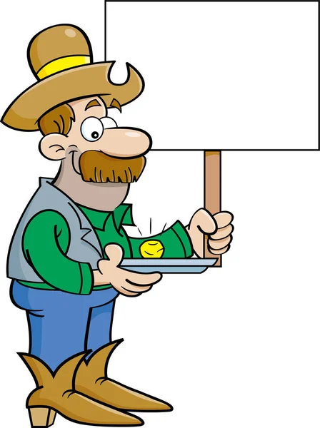 有一个黄金金块的探矿者的动画片例证持有标志 — 图库矢量图片